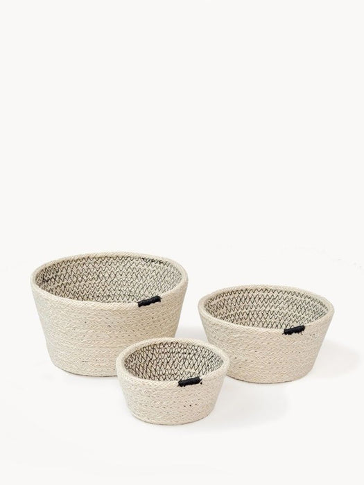 Set of 3 Jute White with Black Bowls