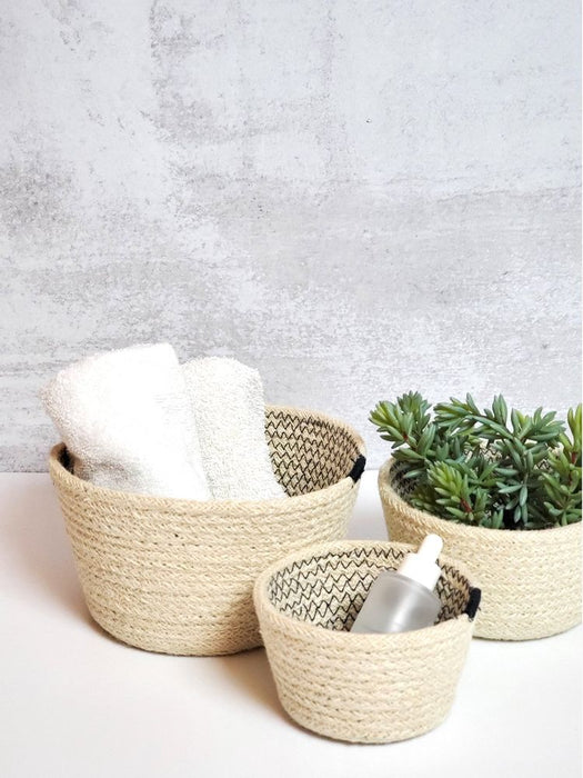 Set of 3 Jute White with Black Bowls