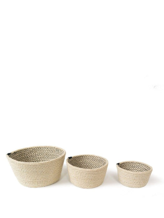 Set of 3 Jute White with Black Bowls