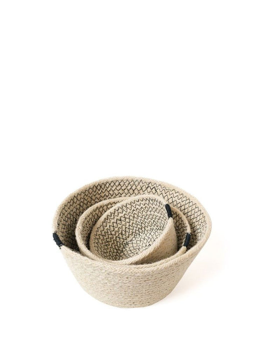 Set of 3 Jute White with Black Bowls